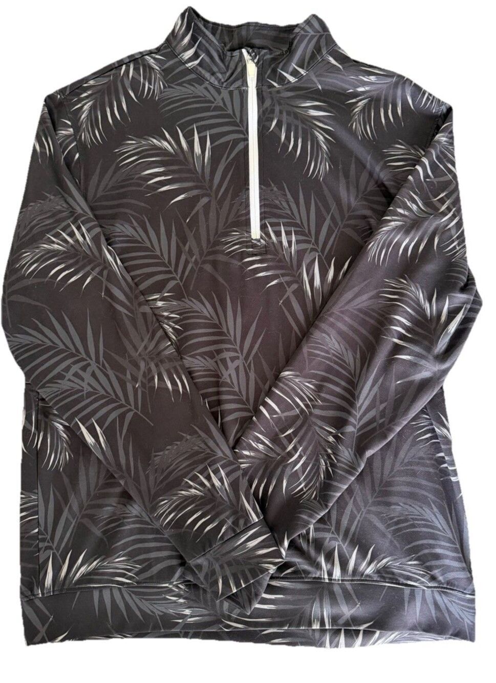Waggle Golf 1/4 Zip Pullover Mens Large Black Palm Leaf Tropical Stretch
